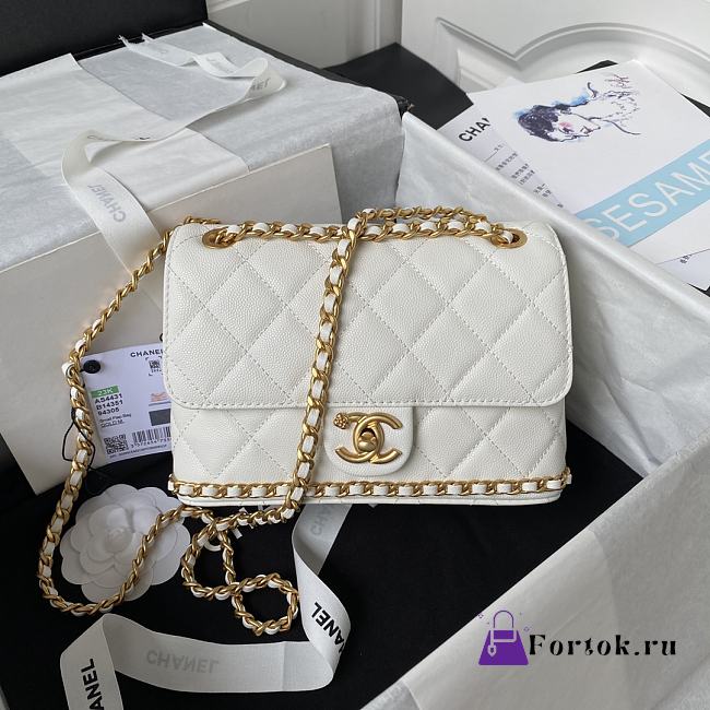 Fortok Chanel 23K Grained Calfskin Flap Bag in White AS4431 13×20.5×7.5cm - 1