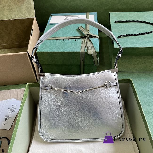 Fortok Gucci Horsebit Slim Shoulder Bag in Metallic Silver Leather 23x18.5x3cm - 1