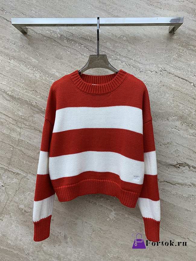Fortok Celine 2023 Christmas Red and White Striped Sweater - 1