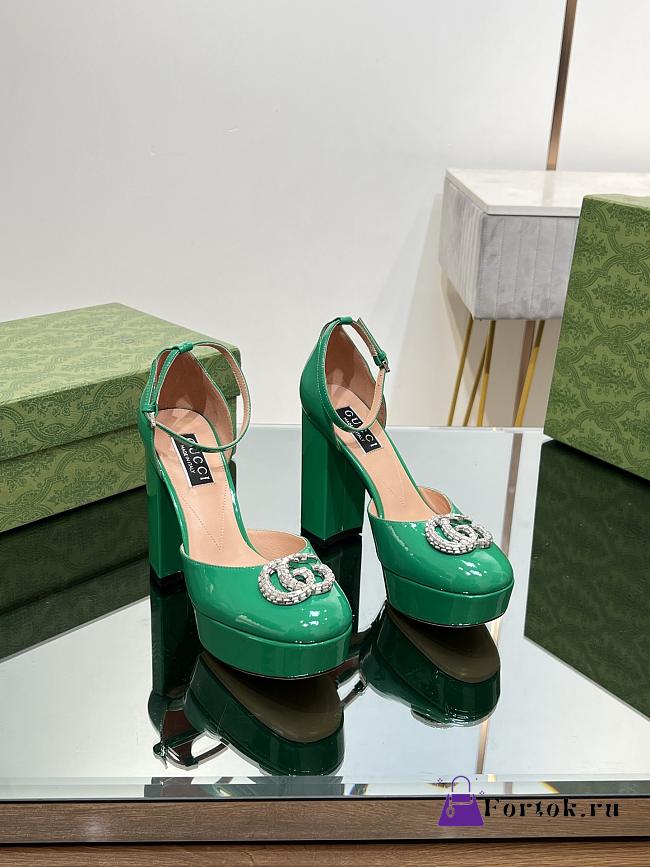 Fortok Gucci Platform Pumps With Double G in Green - 1