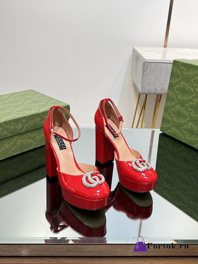 Fortok Gucci Platform Pumps With Double G in Red - 1