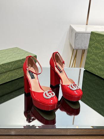 Fortok Gucci Platform Pumps With Double G in Red