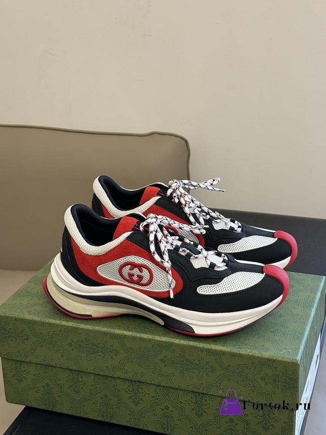 Fortok Gucci Run Sneakers in Black, White, Red Suede - 1