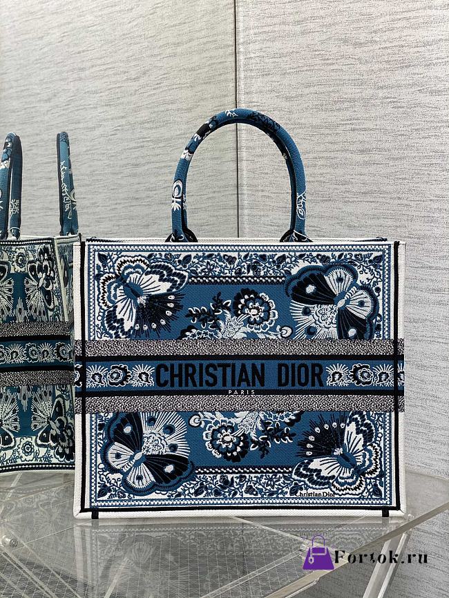 Fortok Dior Blue Butterfly Bandana Emroidery Tote Bag 36x18x28cm - 1