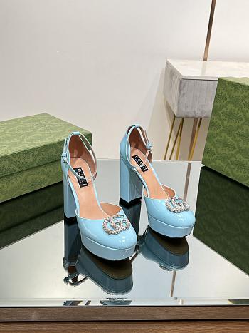 Fortok Gucci Platform Pumps With Double G in Blue