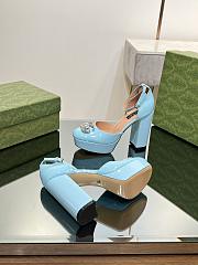 Fortok Gucci Platform Pumps With Double G in Blue - 4