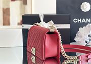 Fortok Chanel Leboy Grained Leather Gold-tone Metal Bag in Red 25x15x9cm - 5