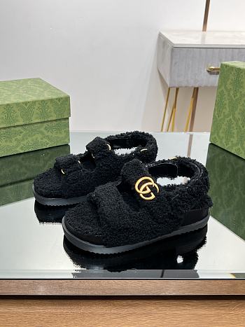 Fortok Gucci Double G Sandals in Black Merino Wool