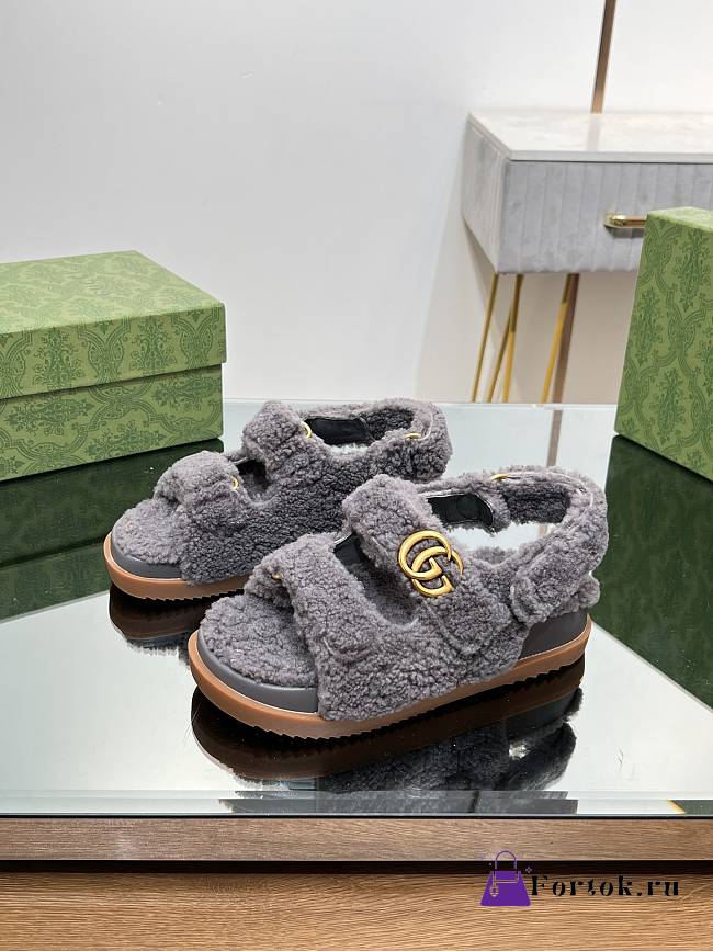 Fortok Gucci Double G Sandals in Grey Merino Wool - 1
