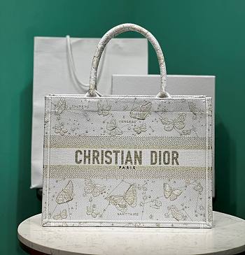 Fortok Dior White/Beige Butterfly Embroidery Tote Bag 36x18x28cm