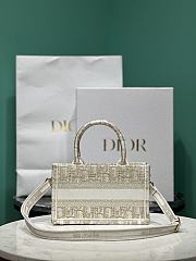 Fortok Dior Gold-Tone Dior Oblique Embroidery Mini Tote Bag 21.5×13×7.5cm - 4