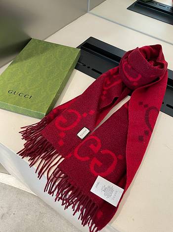 Fortok Gucci Cashmere GG Logo Scarf in Red 35x190cm