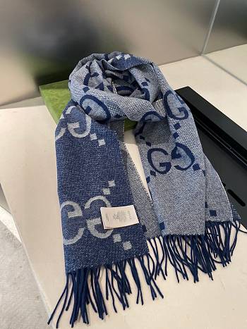 Fortok Gucci Cashmere GG Logo Scarf in Blue 35x190cm