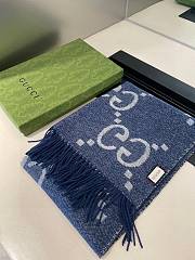 Fortok Gucci Cashmere GG Logo Scarf in Blue 35x190cm - 5