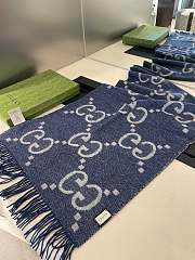Fortok Gucci Cashmere GG Logo Scarf in Blue 35x190cm - 3