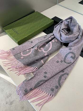 Fortok Gucci Cashmere GG Logo Scarf in Pink&Grey 35x190cm