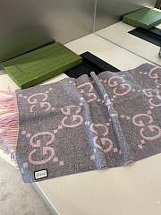 Fortok Gucci Cashmere GG Logo Scarf in Pink&Grey 35x190cm - 2
