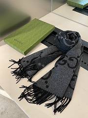 Fortok Gucci Cashmere GG Logo Scarf in Grey&Black 35x190cm - 1