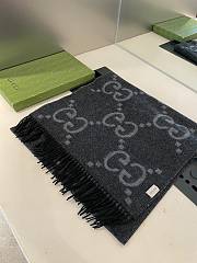 Fortok Gucci Cashmere GG Logo Scarf in Grey&Black 35x190cm - 2