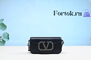 Fortok Valentino Black Leather Diamond Buckle Chain Bag 20cm - 1