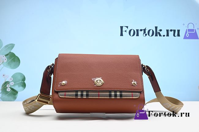 Fortok Burberry Vintage Check and Leather Note Crossbody Bag in Tan 25cm - 1