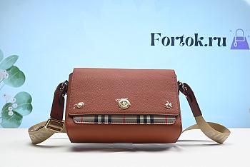 Fortok Burberry Vintage Check and Leather Note Crossbody Bag in Tan 25cm