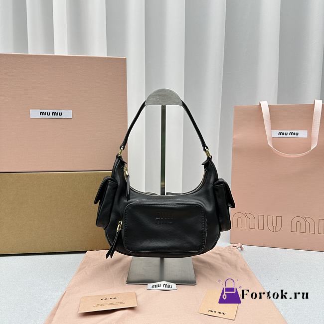 Fortok MiuMiu Gargo Hobo Bag in Black 21x6x12cm - 1