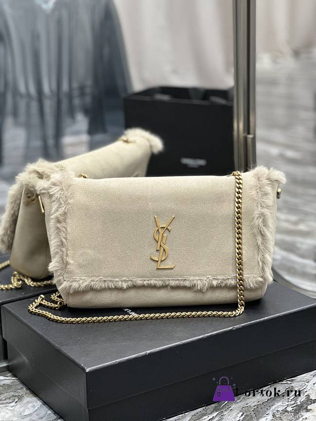 Fortok Saint Laurent Kate Reversible Chain Bag In Suede And Shearling 28.5x20x6cm - 1