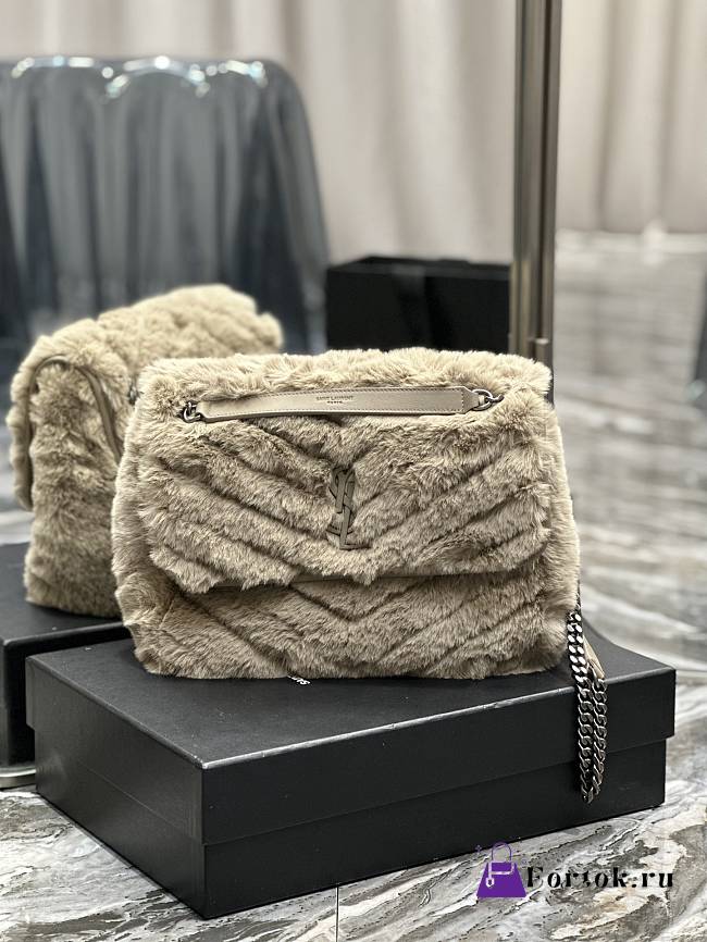 Fortok Saint Laurent Niki Shearling Shoulder Bag in Beige 28×20.5×8.5cm - 1