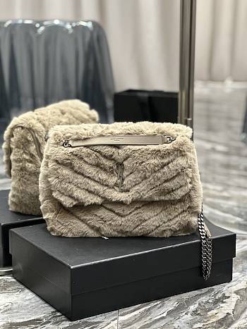 Fortok Saint Laurent Niki Shearling Shoulder Bag in Beige 28×20.5×8.5cm
