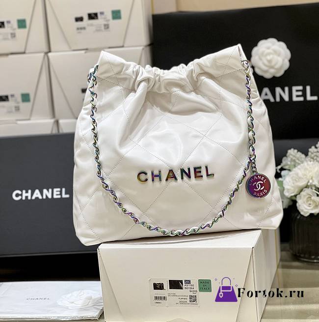 Fortok Chanel 22 Shiny Calfskin, Rainbow Metal White Bag AS3260 35x37x7cm - 1