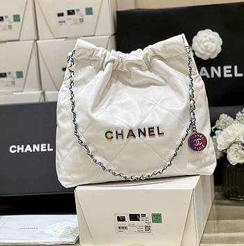 Fortok Chanel 22 Shiny Calfskin, Rainbow Metal White Bag AS3260 35x37x7cm