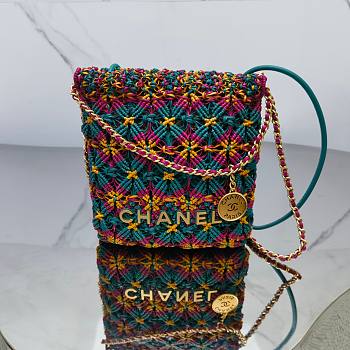 Fortok Chanel Mini 22 Bag Multicolor Macrame Calfskin Gold Hardware 20x19x6cm