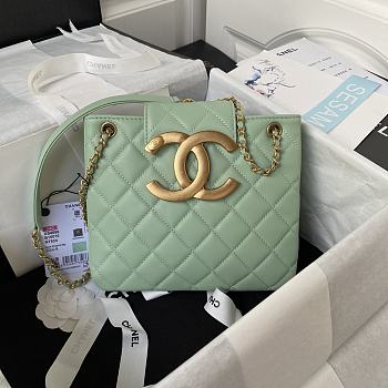 Fortok Chanel 24C Retro Metal Large Logo Bag in Green 17.5×20×5cm