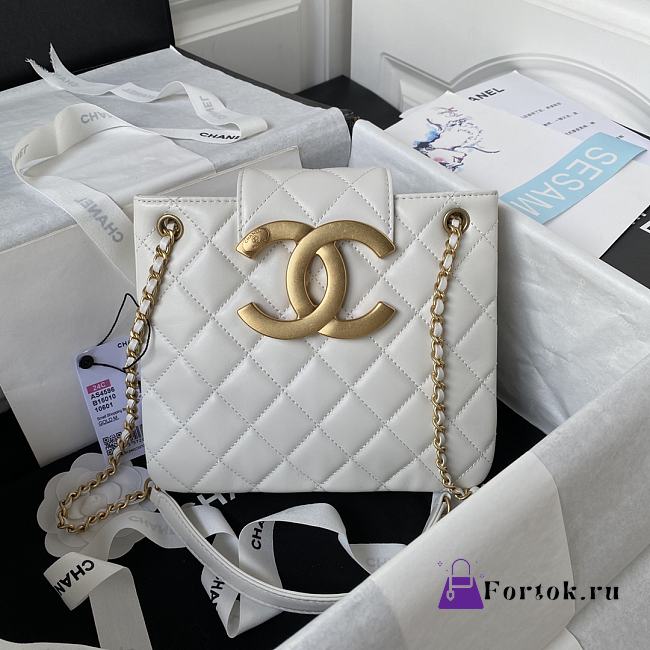 Fortok Chanel 24C Retro Metal Large Logo Bag in White 17.5×20×5cm - 1