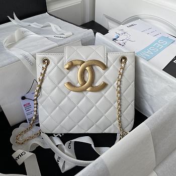 Fortok Chanel 24C Retro Metal Large Logo Bag in White 17.5×20×5cm