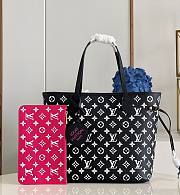 Louis Vuitton Neverfull MM Monogram Leather Black/White/Pink M46103 31x28x14cm - 1