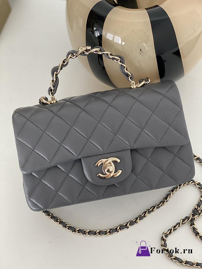 Fortok Chanel 23K Double C Logo Handle Lambskin Bag Grey AS2431 20x12x6cm - 1