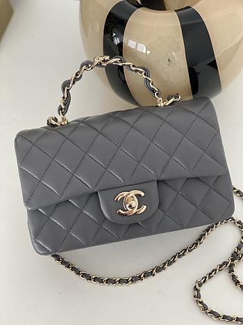 Fortok Chanel 23K Double C Logo Handle Lambskin Bag Grey AS2431 20x12x6cm