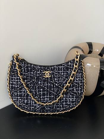 Fortok Chanel 23B Tweed Hobo Bag 23.5x15x2cm