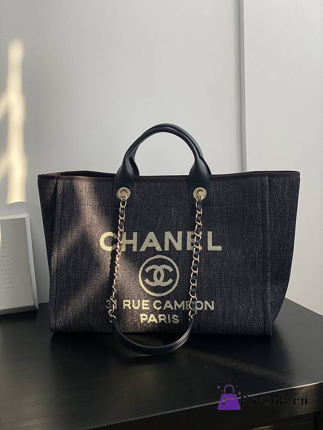 Fortok Chanel Shopping Bag Denim in Black 40x26x15cm - 1