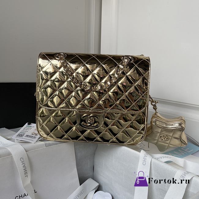 Fortok Chanel Backpack and Star Coin Purse Gold Metallic Calfskin & Gold-Tone Metal 18.5×23.5×8.5cm - 1