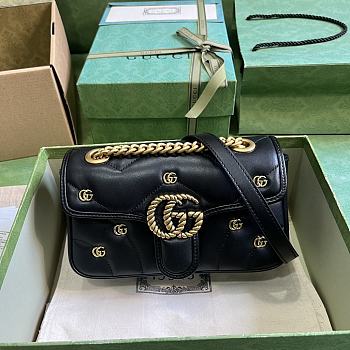 Fortok Gucci Marmont Double G Rivets Bag in Black 22x13x6cm