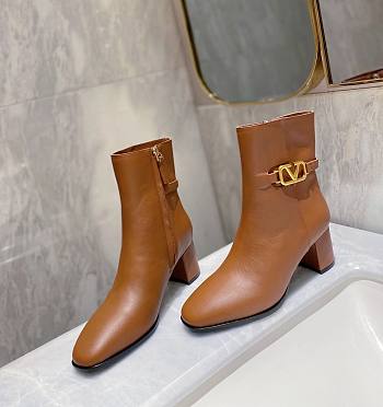 Fortok Valentino Vlogo Signature Calfskin Ankle Boots in Brown 75mm
