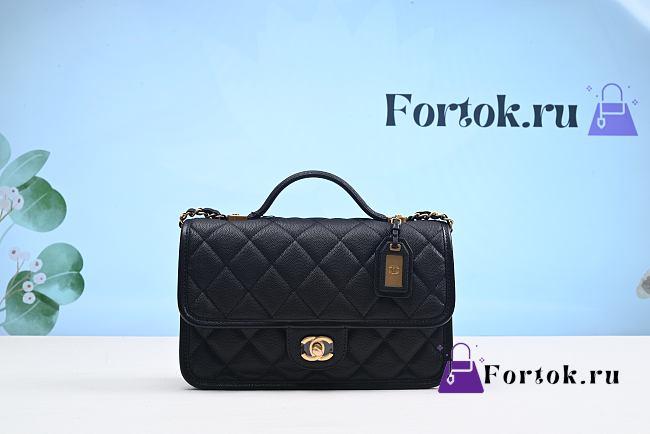 Fortok Chanel Caviar Quilted Small Top Handle Flap Bag Black 25cm - 1