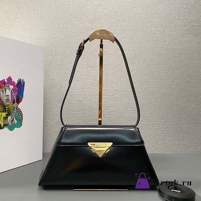 Fortok Prada Black Triangle-logo Leather Shoulder Bag 1BD343 28.5x14x7cm - 1