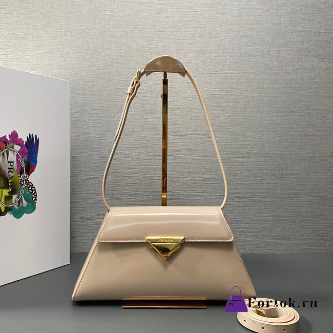 Fortok Prada Beige Triangle-logo Leather Shoulder Bag 1BD343 28.5x14x7cm - 1