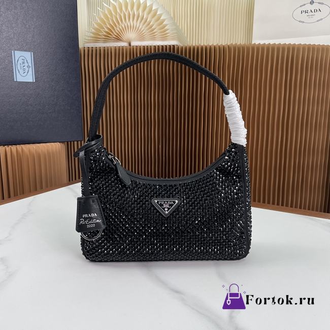 Fortok Prada Black Embellished Mini Shoulder Bag 23x13x5cm - 1
