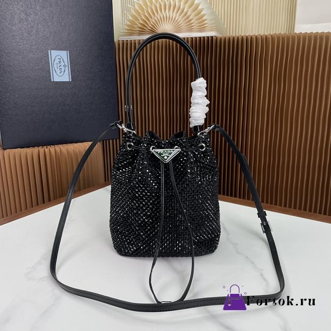 Fortok Prada Crystal-embellished Satin Shoulder Bag 16x21x10cm - 1