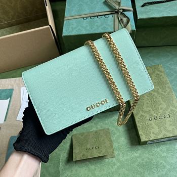 Fortok Gucci Chain Wallet In Green With Gucci Script 772643 12.5x20x4cm